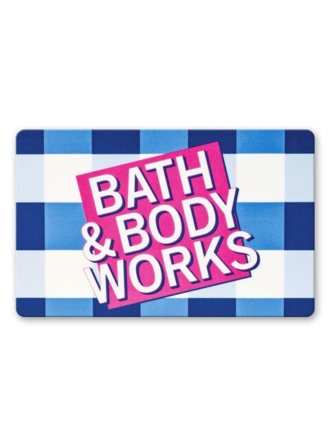 Фирменная подарочная карта Bath & Body Works в синем клетчатом оформлении
